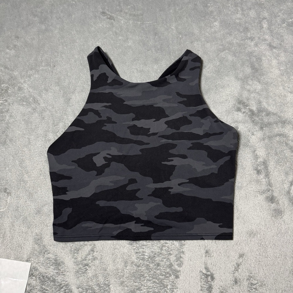 Athleta Conscious Crop Bra Top Black Camo Active Built in Bra Small NO‎ PADS
